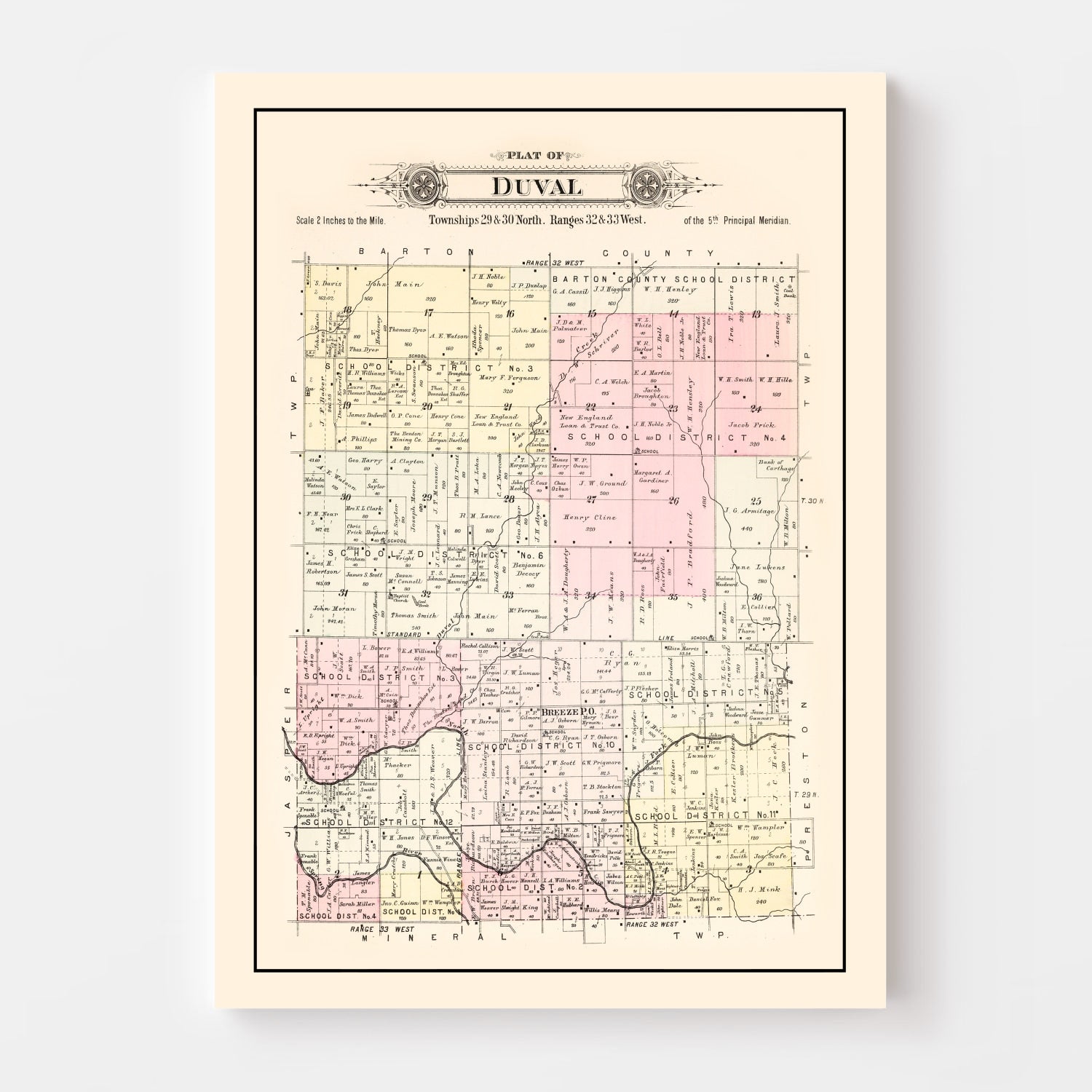 Vintage Map of Duval Township, Jasper County, Missouri 1895
