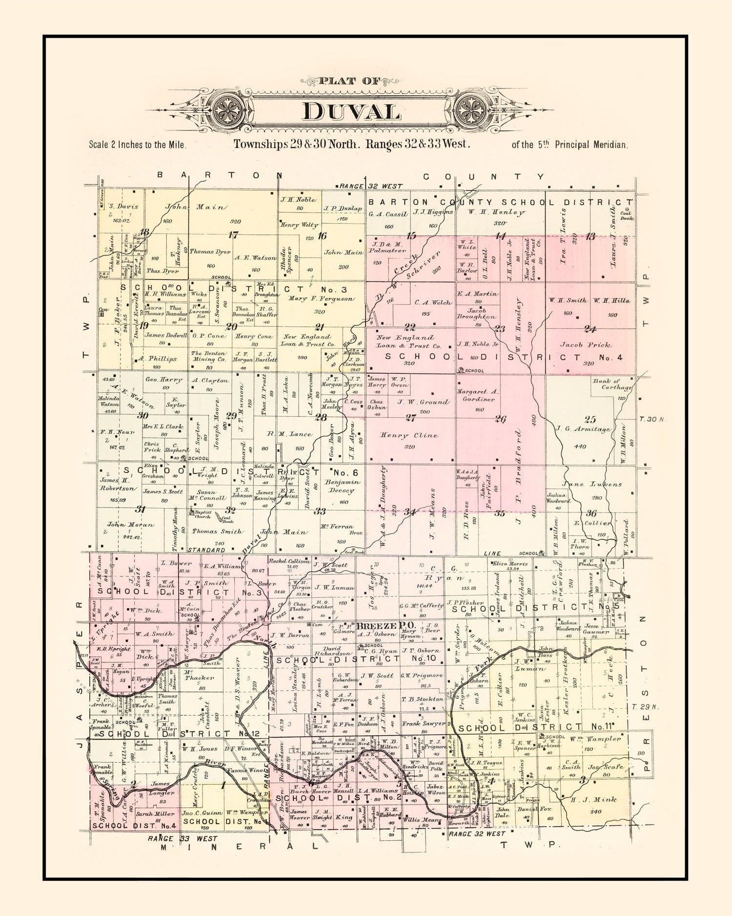 Vintage Map of Duval Township, Jasper County, Missouri 1895