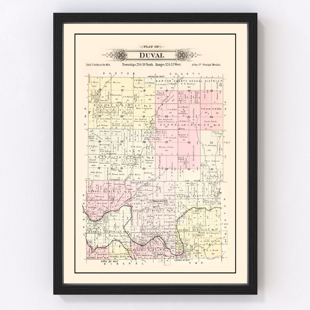 Vintage Map of Duval Township, Jasper County, Missouri 1895