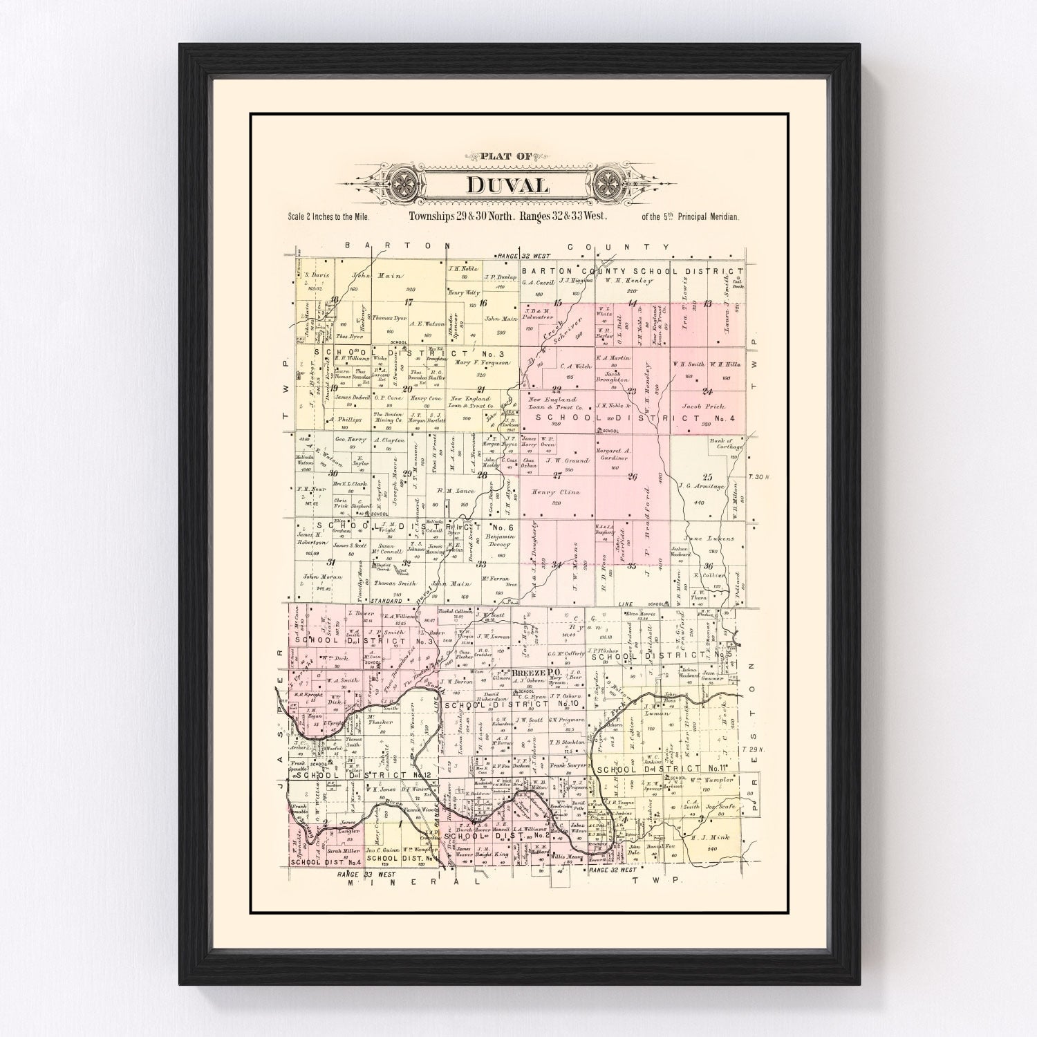 Vintage Map of Duval Township, Jasper County, Missouri 1895