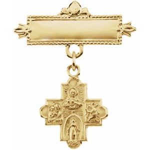 14K Yellow Gold 12 mm Four-Way Medal Baptismal Pin