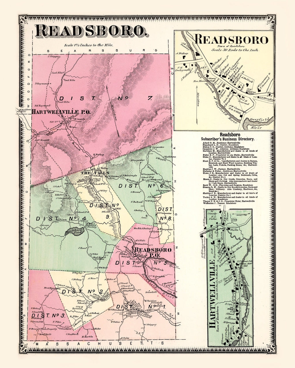 Vintage Map of Readsboro Township, Bennington County, Vermont 1869