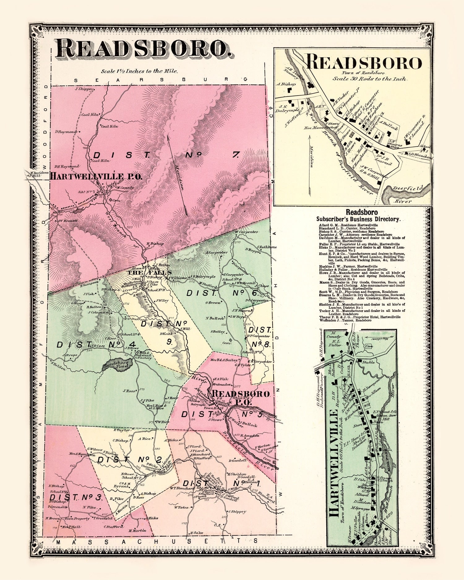 Vintage Map of Readsboro Township, Bennington County, Vermont 1869