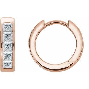 14K Rose Gold 9/10 CTW Natural Diamond Hoop Earrings