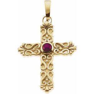 14K Yellow Gold Natural Ruby Star Cross Pendant