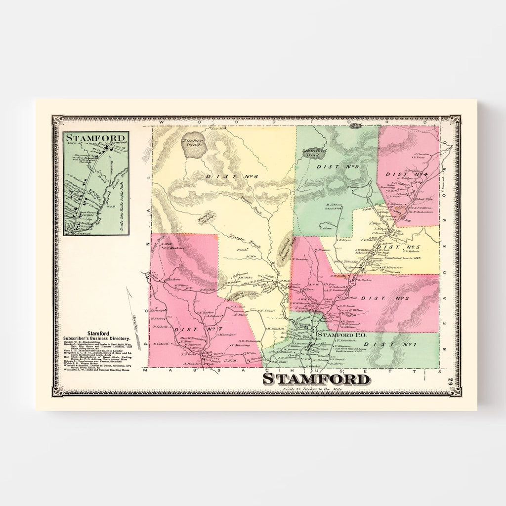 Vintage Map of Stamford Township, Bennington County, Vermont 1869