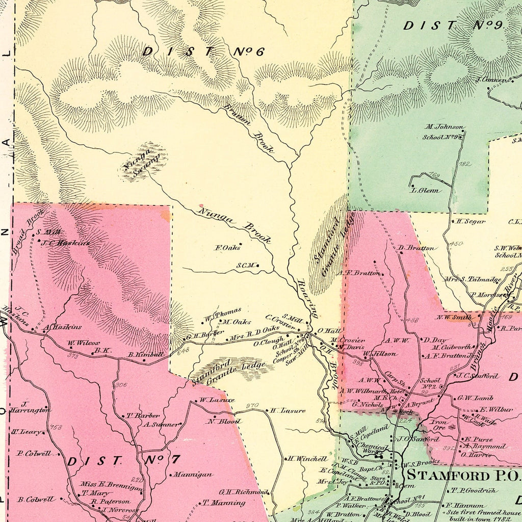 Vintage Map of Stamford Township, Bennington County, Vermont 1869