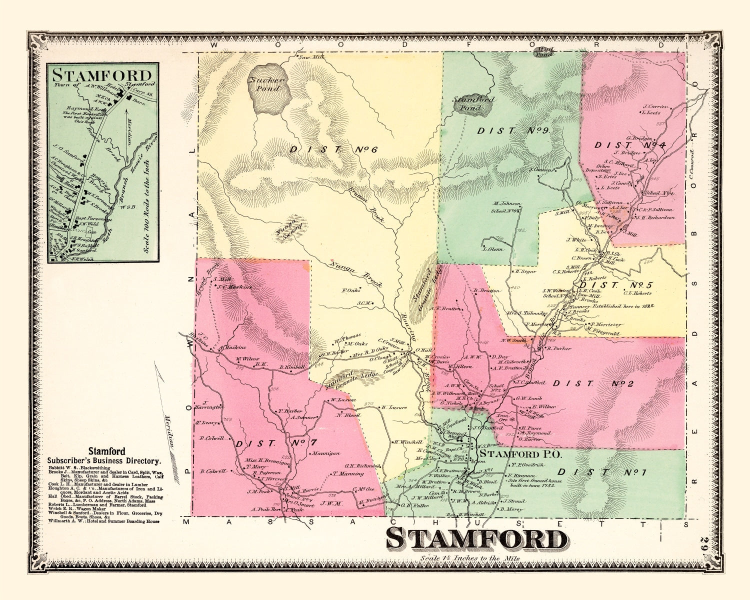 Vintage Map of Stamford Township, Bennington County, Vermont 1869