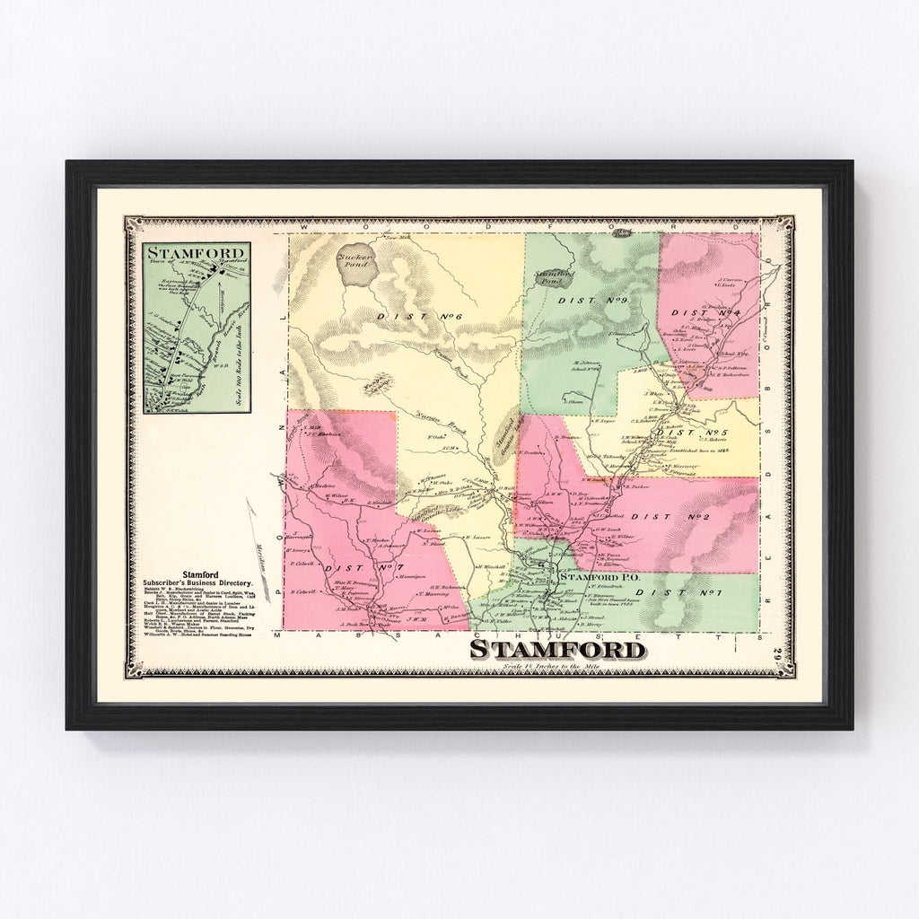 Vintage Map of Stamford Township, Bennington County, Vermont 1869