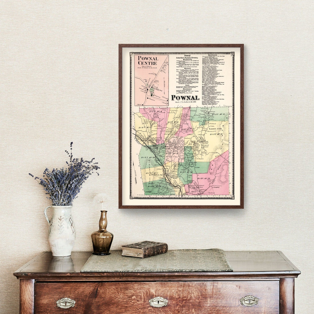 Vintage Map of Pownal Township, Bennington County, Vermont 1869