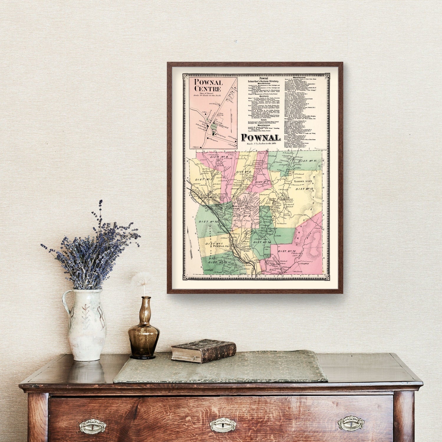 Vintage Map of Pownal Township, Bennington County, Vermont 1869