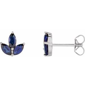 14K White Gold Natural Blue Sapphire Cluster Earrings
