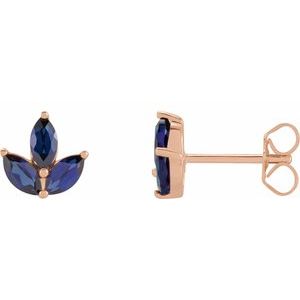 14K Rose Gold Natural Blue Sapphire Cluster Earrings
