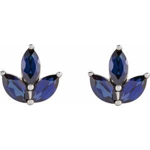 14K White Gold Natural Blue Sapphire Cluster Earrings