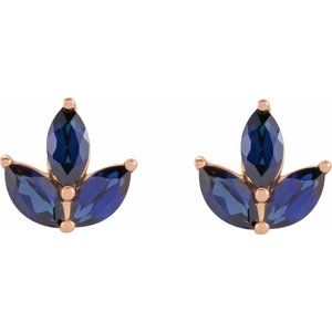 14K Rose Gold Natural Blue Sapphire Cluster Earrings – image 2