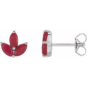 14K White Gold Natural Ruby Cluster Earrings