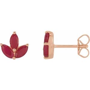 14K Rose Gold Natural Ruby Cluster Earrings