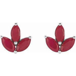 14K White Gold Natural Ruby Cluster Earrings – image 2