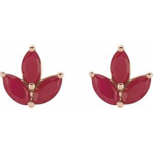 14K Rose Gold Natural Ruby Cluster Earrings – image 2