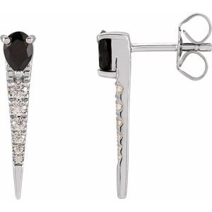 14K White Gold Natural Black Onyx & 1/8 CTW Natural Diamond Spike Earrings