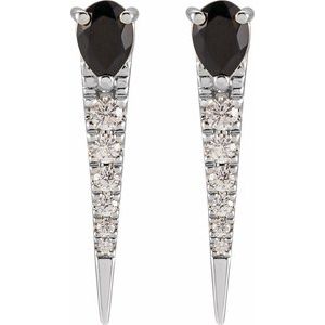 14K White Gold Natural Black Onyx & 1/8 CTW Natural Diamond Spike Earrings – image 2