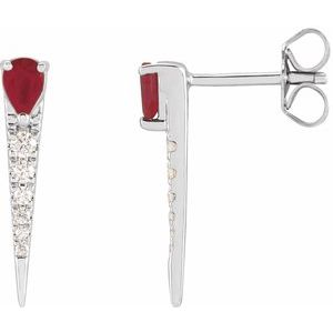 14K White Gold Natural Ruby & 1/8 CTW Natural Diamond Spike Earrings