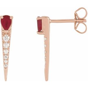 14K Rose Gold Natural Ruby & 1/8 CTW Natural Diamond Spike Earrings