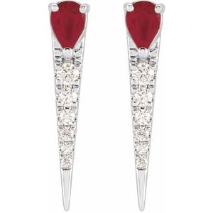 14K White Gold Natural Ruby & 1/8 CTW Natural Diamond Spike Earrings