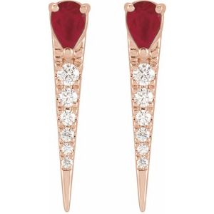14K Rose Gold Natural Ruby & 1/8 CTW Natural Diamond Spike Earrings