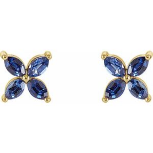 14K Yellow Gold Lab-Grown Blue Sapphire Earrings – image 2