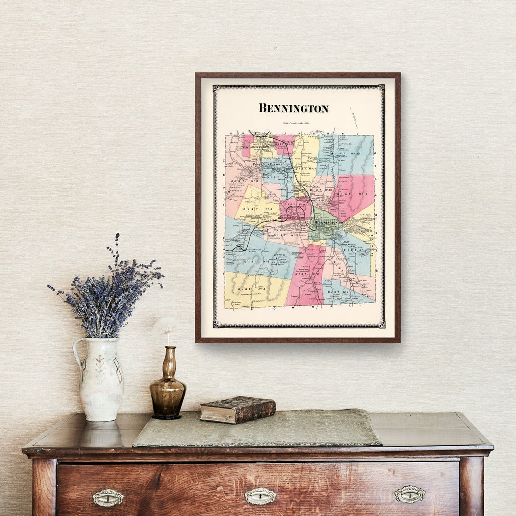 Vintage Map of Bennington Township, Bennington County, Vermont 1869