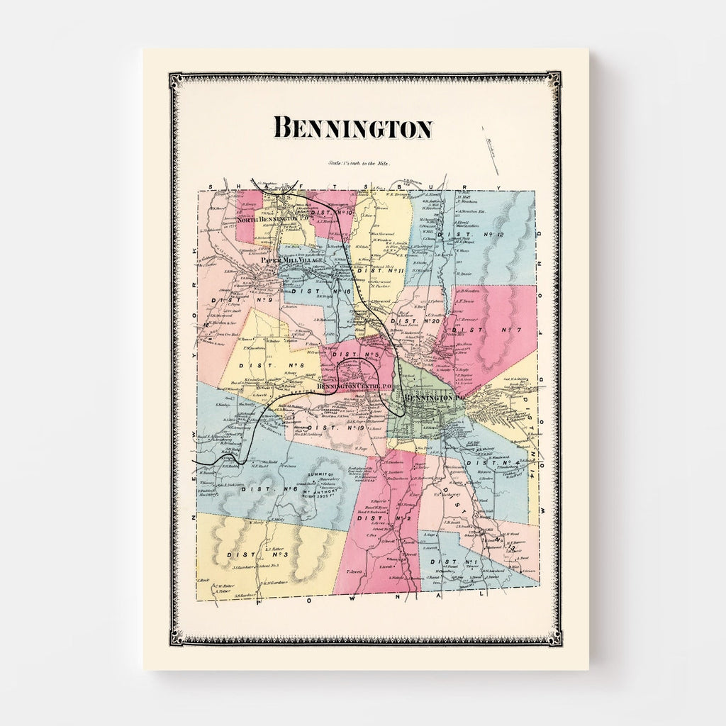 Vintage Map of Bennington Township, Bennington County, Vermont 1869