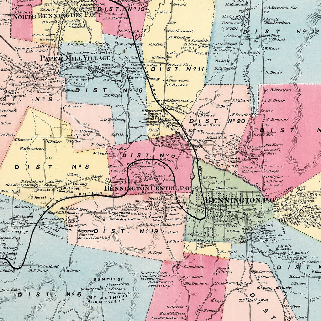 Vintage Map of Bennington Township, Bennington County, Vermont 1869