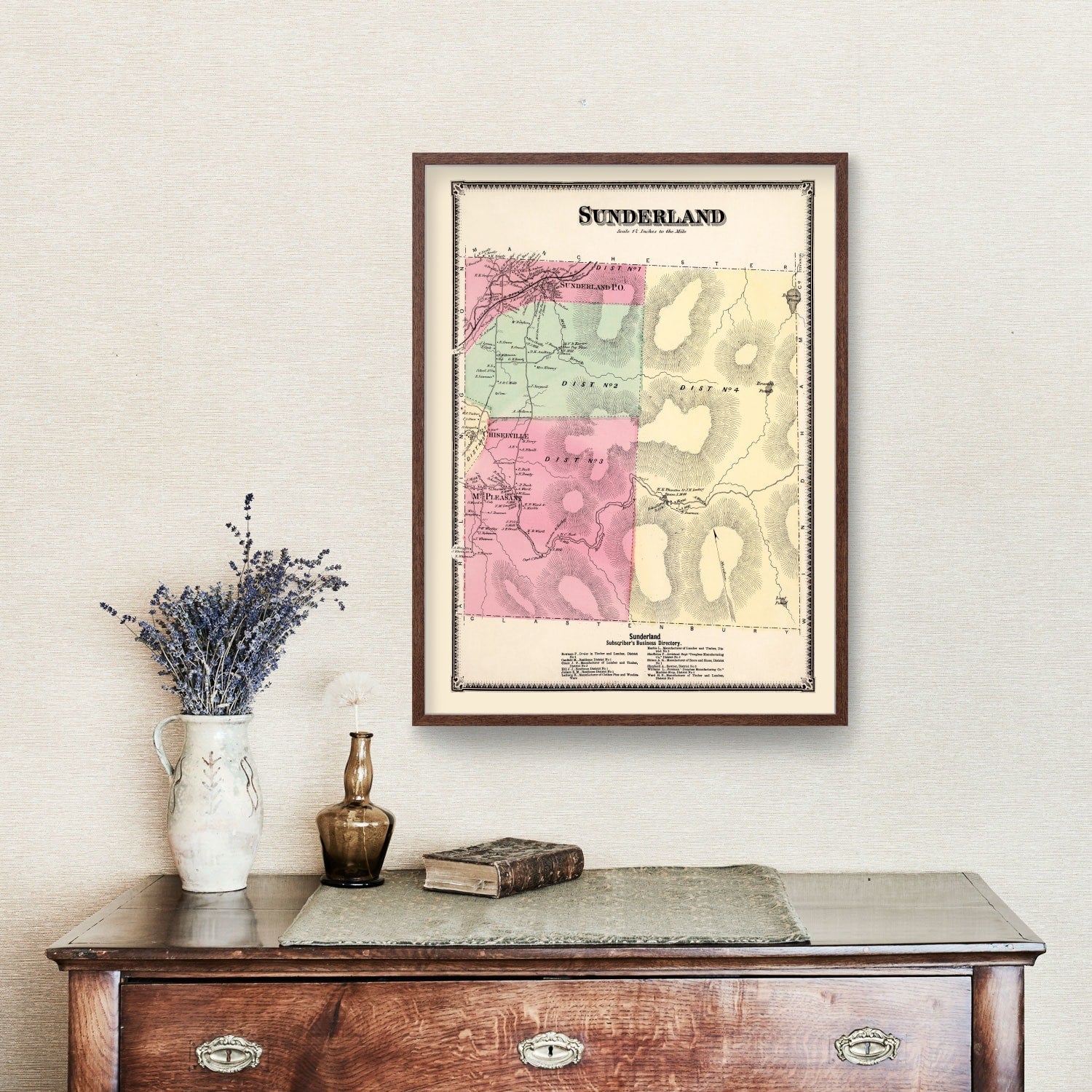Vintage Map of Sunderland Township, Bennington County, Vermont 1869