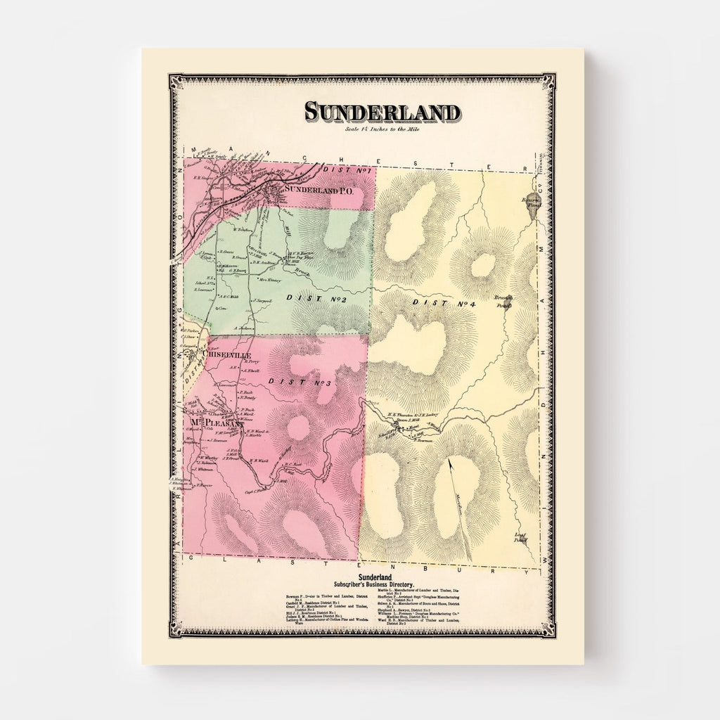 Vintage Map of Sunderland Township, Bennington County, Vermont 1869