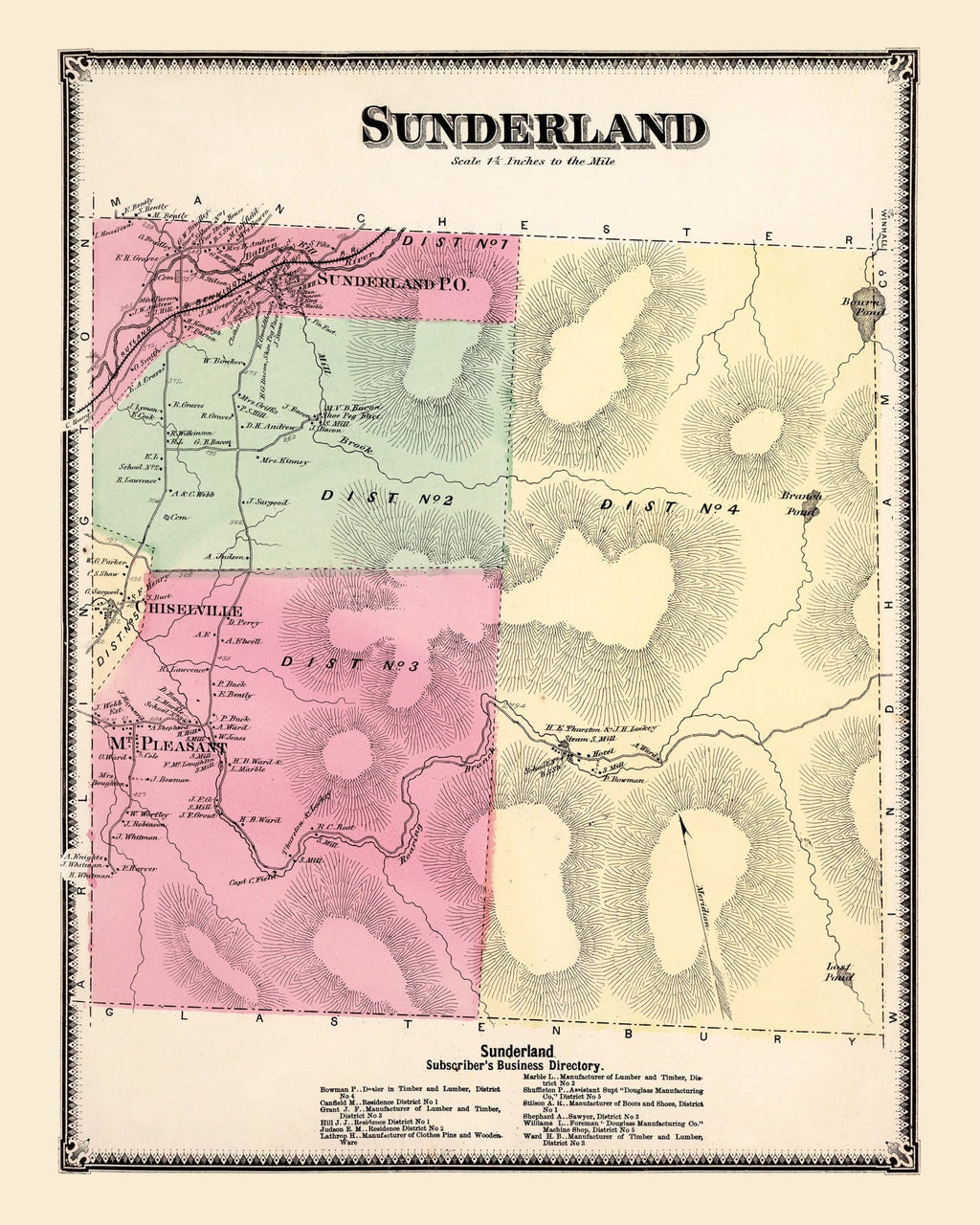Vintage Map of Sunderland Township, Bennington County, Vermont 1869