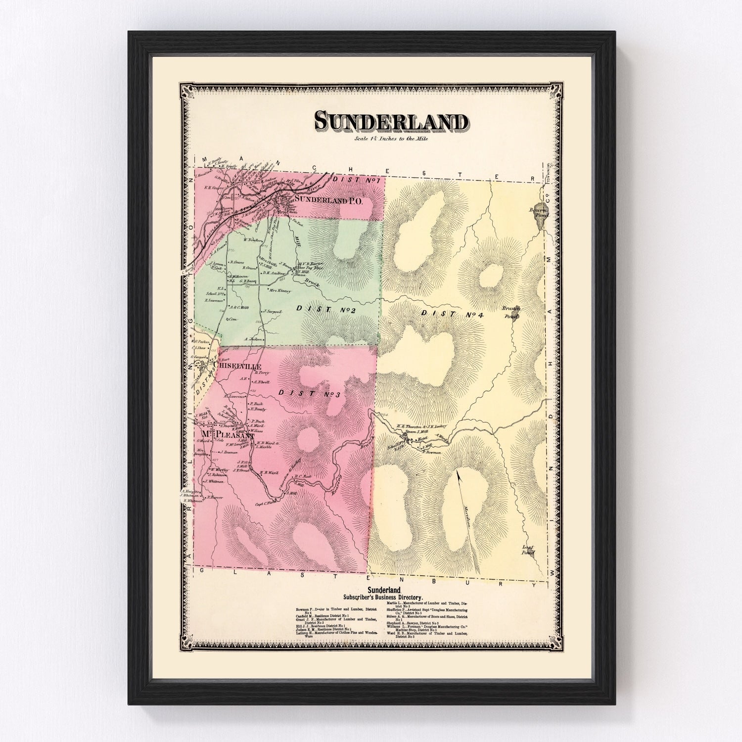 Vintage Map of Sunderland Township, Bennington County, Vermont 1869