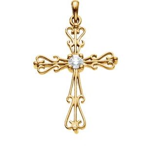 14K Yellow Gold 1/3 CT Natural Diamond Cross Pendant