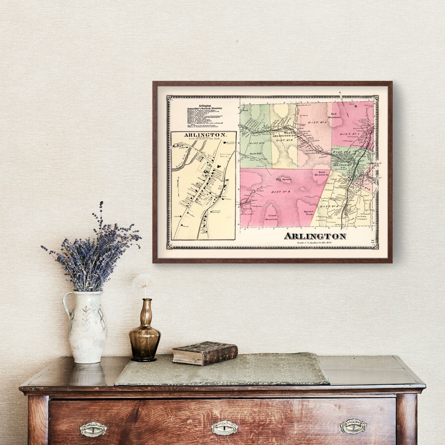 Vintage Map of Arlington Township, Bennington County, Vermont 1869