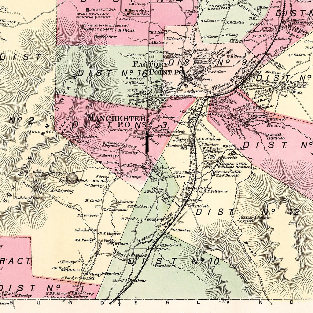 Vintage Map of Manchester Township, Bennington County, Vermont 1869