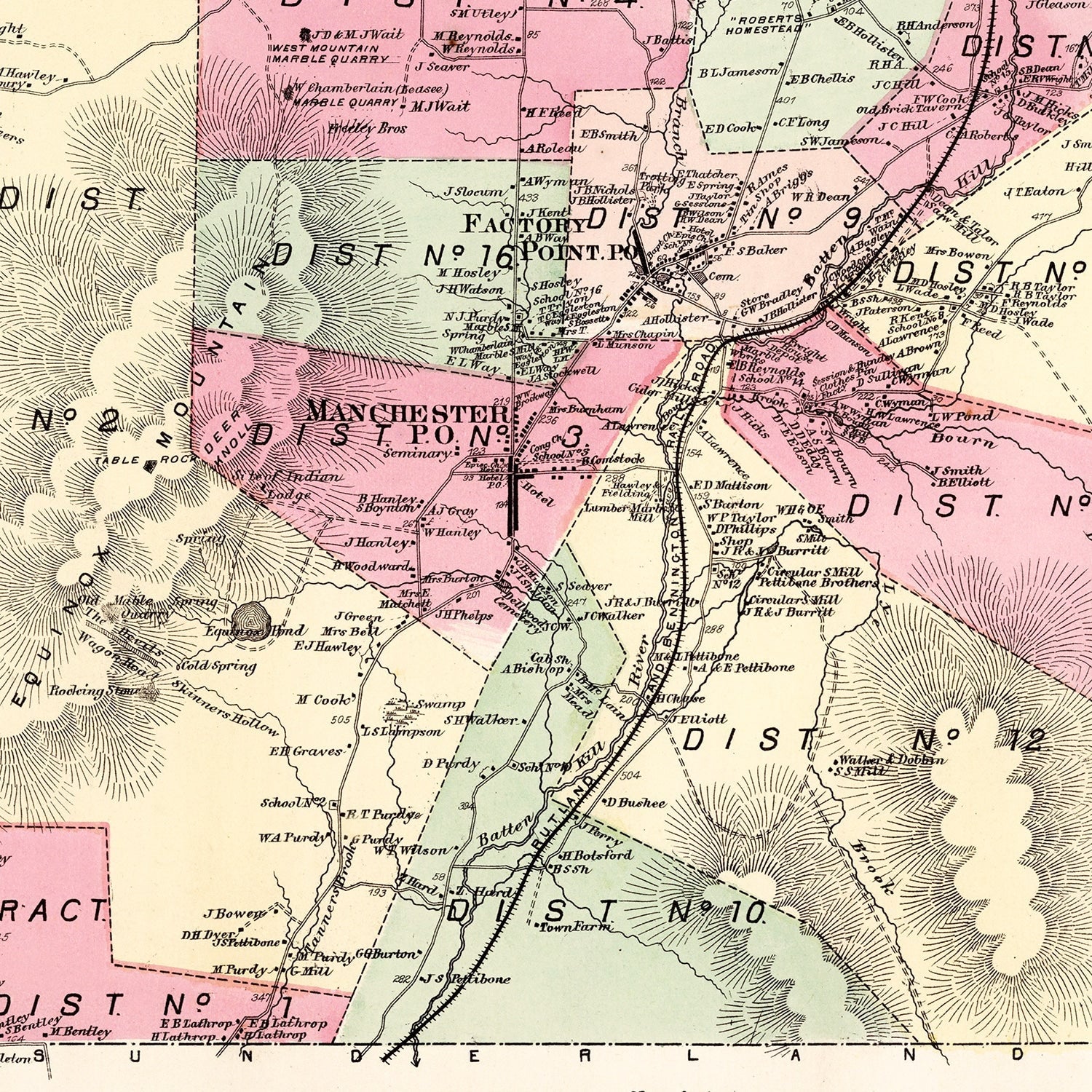 Vintage Map of Manchester Township, Bennington County, Vermont 1869