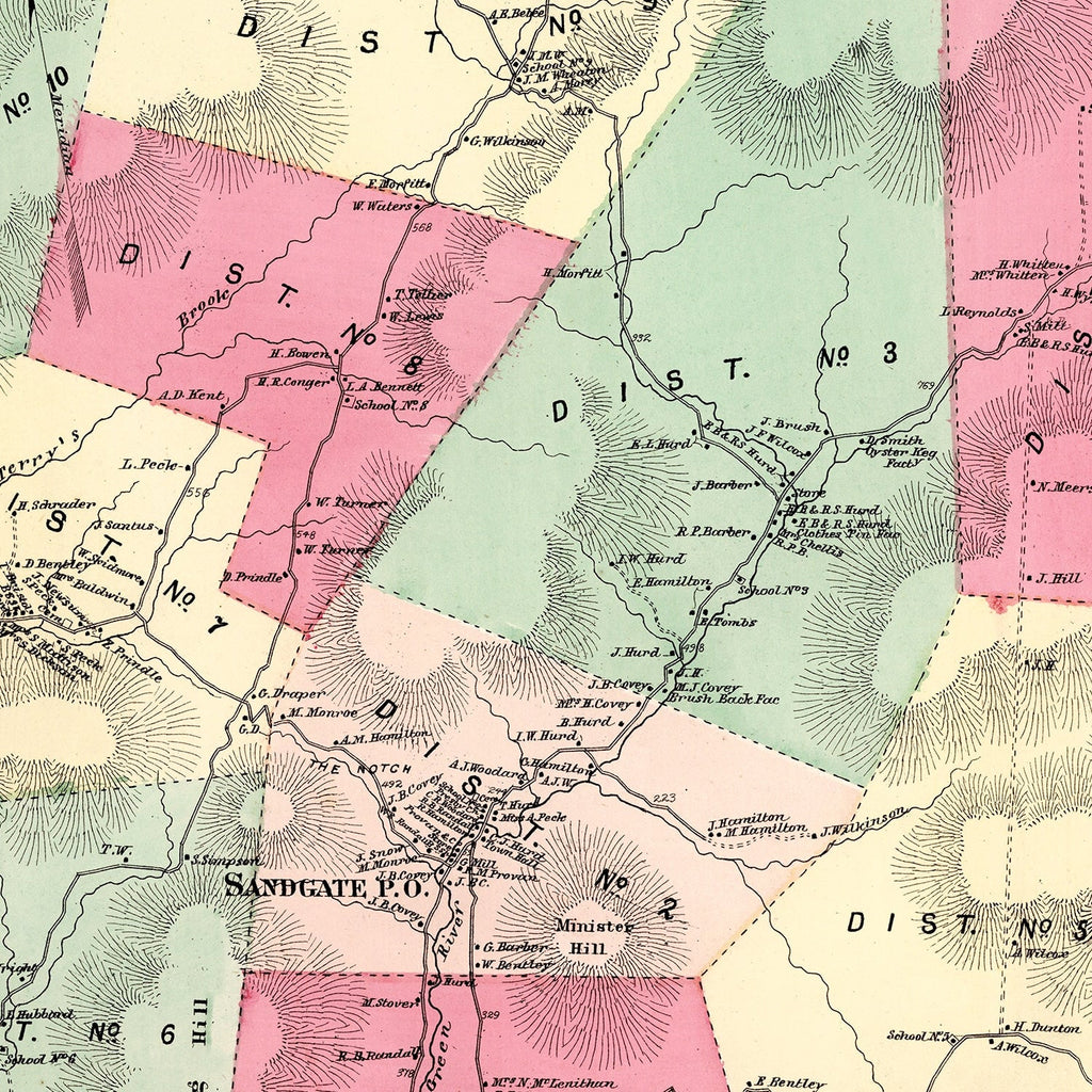 Vintage Map of Sandgate Township, Bennington County, Vermont 1869