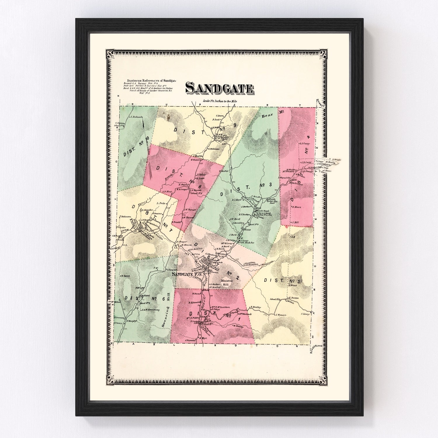 Vintage Map of Sandgate Township, Bennington County, Vermont 1869