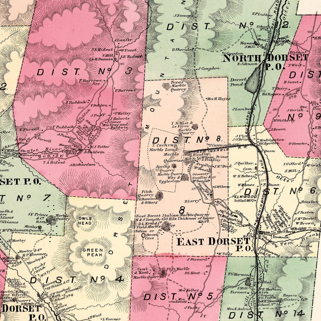 Vintage Map of Dorset Township, Bennington County, Vermont 1869