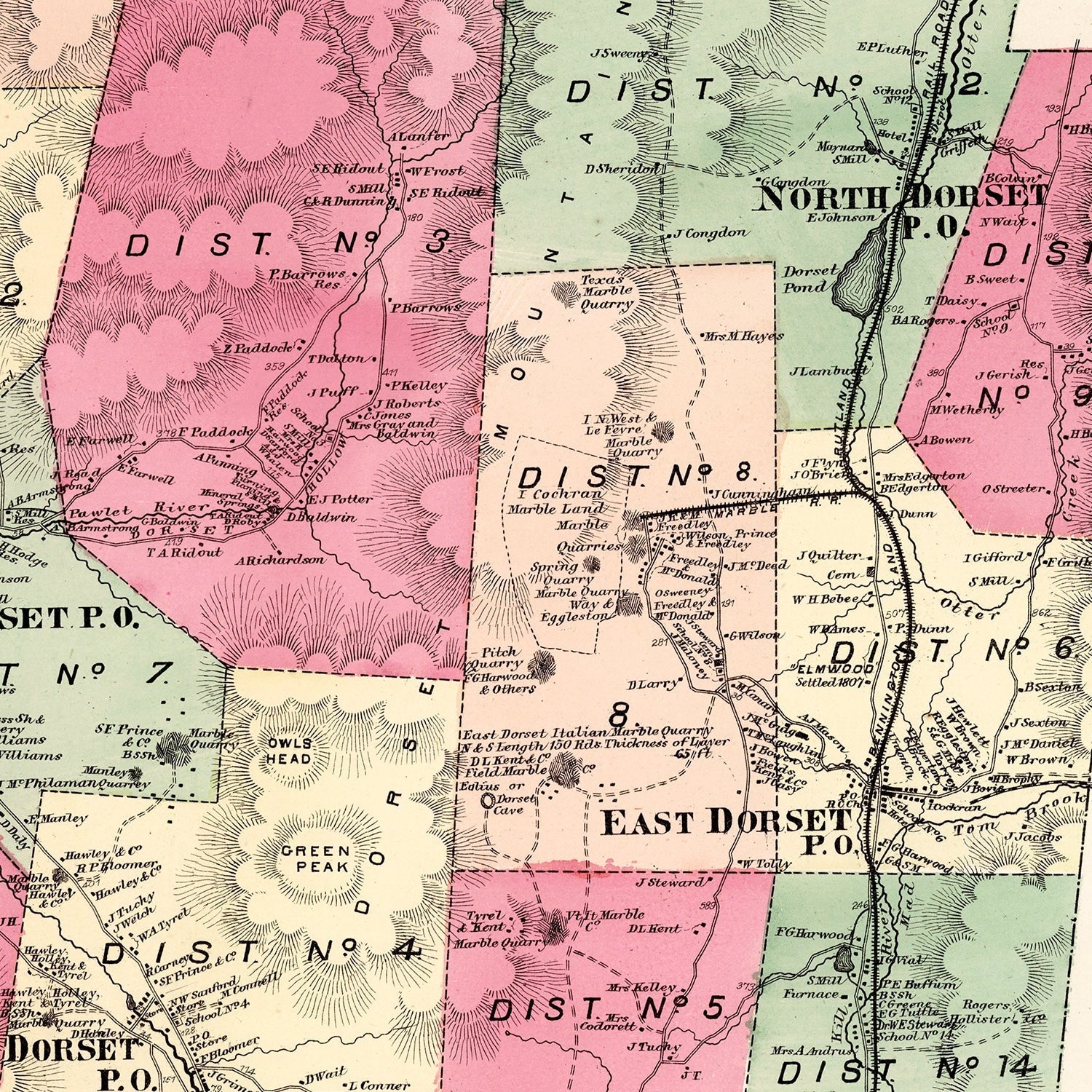 Vintage Map of Dorset Township, Bennington County, Vermont 1869