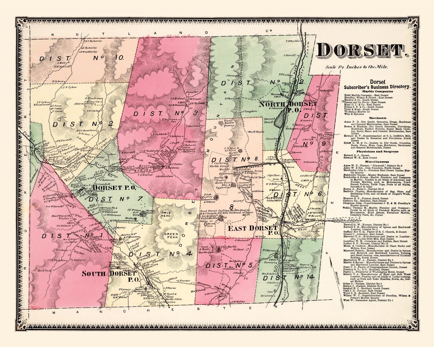 Vintage Map of Dorset Township, Bennington County, Vermont 1869
