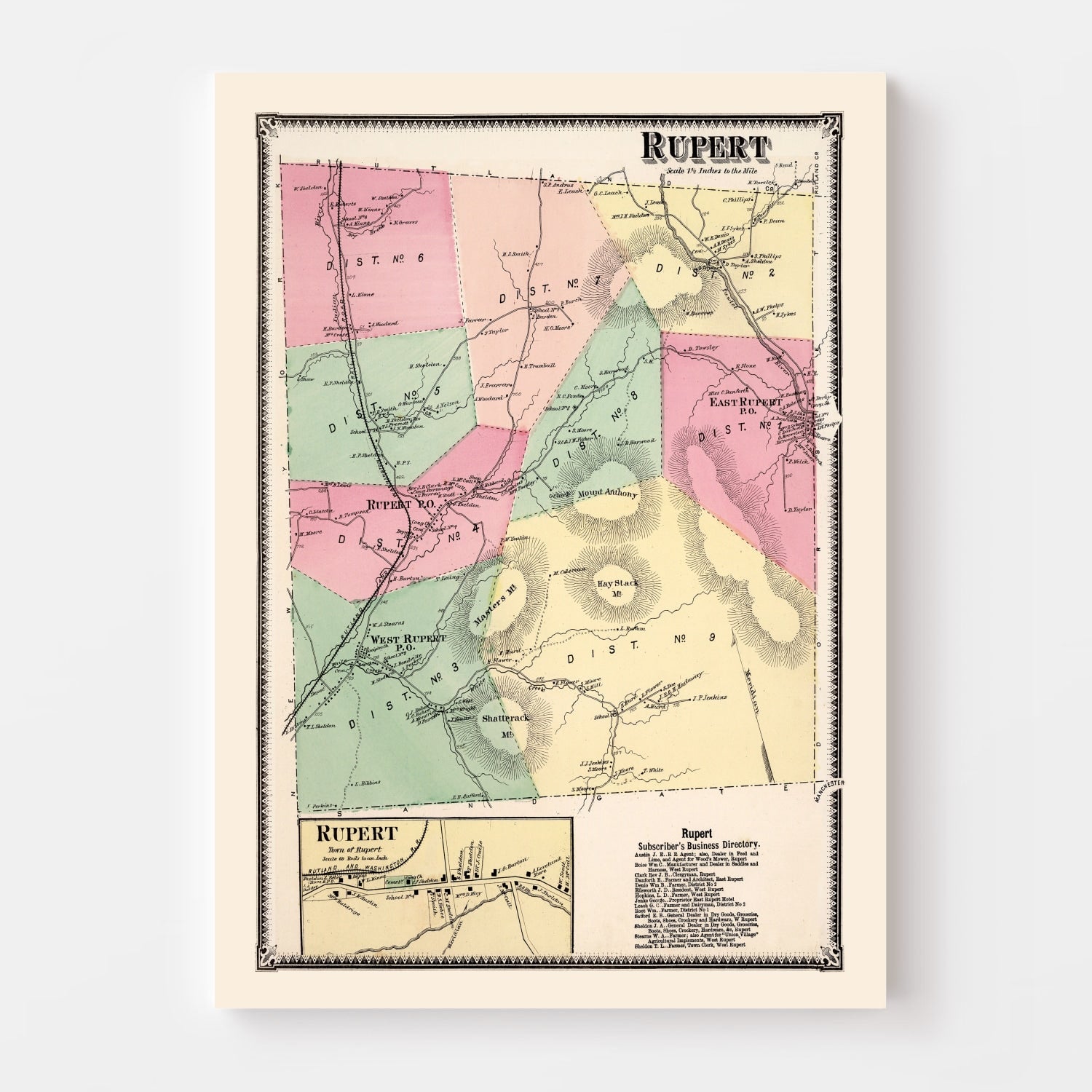 Vintage Map of Rupert Township, Bennington County, Vermont 1869