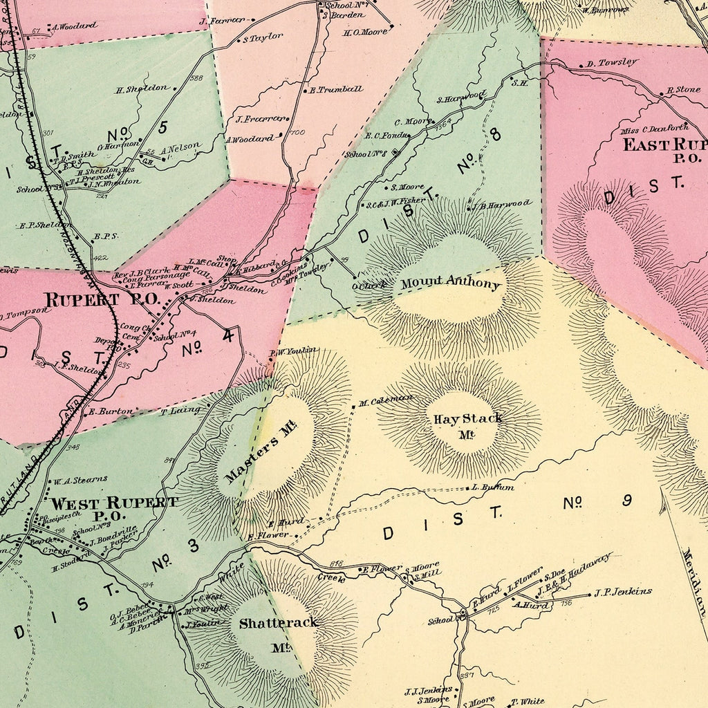 Vintage Map of Rupert Township, Bennington County, Vermont 1869