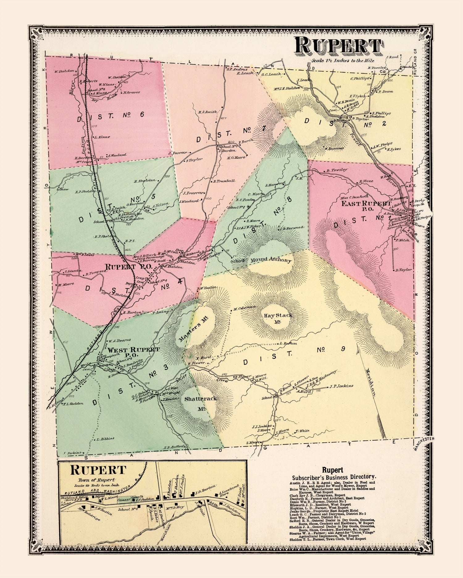 Vintage Map of Rupert Township, Bennington County, Vermont 1869