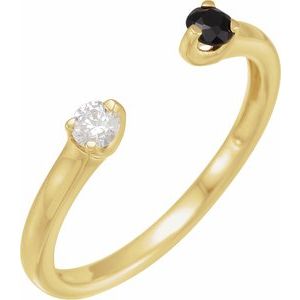 14K Yellow Gold Natural Black Onyx & 1/10 CT Natural Diamond Negative Space Ring